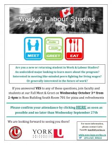 Work & Labour Studies Meet & Greet @ 701 Ross Building South