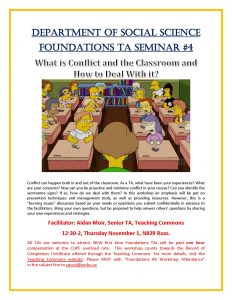 SOSC Foundations TA Seminar #4 - What is Conflict in the Classroom and How to Deal With It? @ 829 North Ross