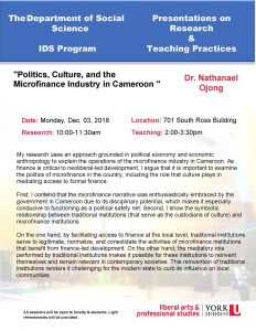 Politics, Culture, and the Microfinance Industry in Cameroon @ 701 Ross Building South