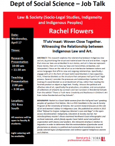 Cancelled: SOSC Law & Society Job Talk (Socio-Legal Studies, Indigeneity and Indigenous Peoples) @ 701 Ross Building South