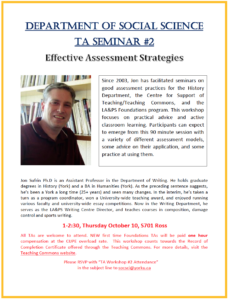 SOSC Foundations TA Seminar #2 - Effective Assessment Strategies @ 701 Ross Building South