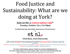 Conversation Café - Food Justice and Sustainability: What are we doing at York? @ et al Faculty and Grad Student Pub & Café