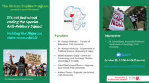 SOSC African Studies Panel Discussion: It's not just about ending the Special Anti-Robbery Squad: Holding the Nigerian state accountable @ Zoom Panel Discussion