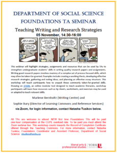 SOSC TA FOUNDATIONS: Teaching Writing and Research Strategies (all programs) @ Zoom Webinar
