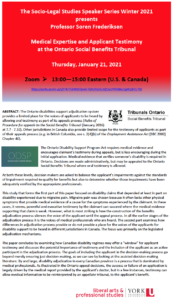 Socio-Legal Studies Speaker Series - Medical Expertise and Applicant Testimony at the Ontario Social Benefits Tribunal @ Zoom Talk