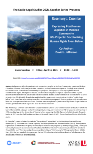 The Socio-Legal Studies 2021 Speaker Series Presents Rosemary J. Coombe on "Expressing Posthuman Legalities in Andean Community Life-Projects: Decolonizing Human Rights from Below" @ Zoom Seminar